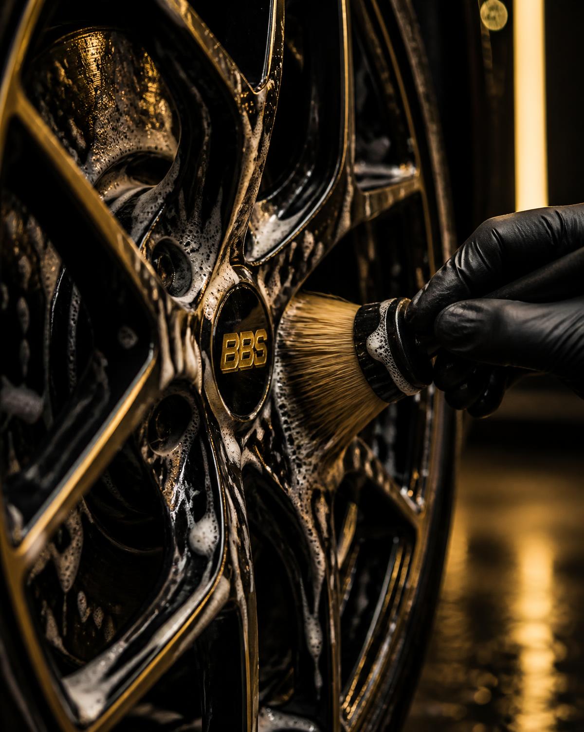 Alloy wheel detailed with a soft brush and foam